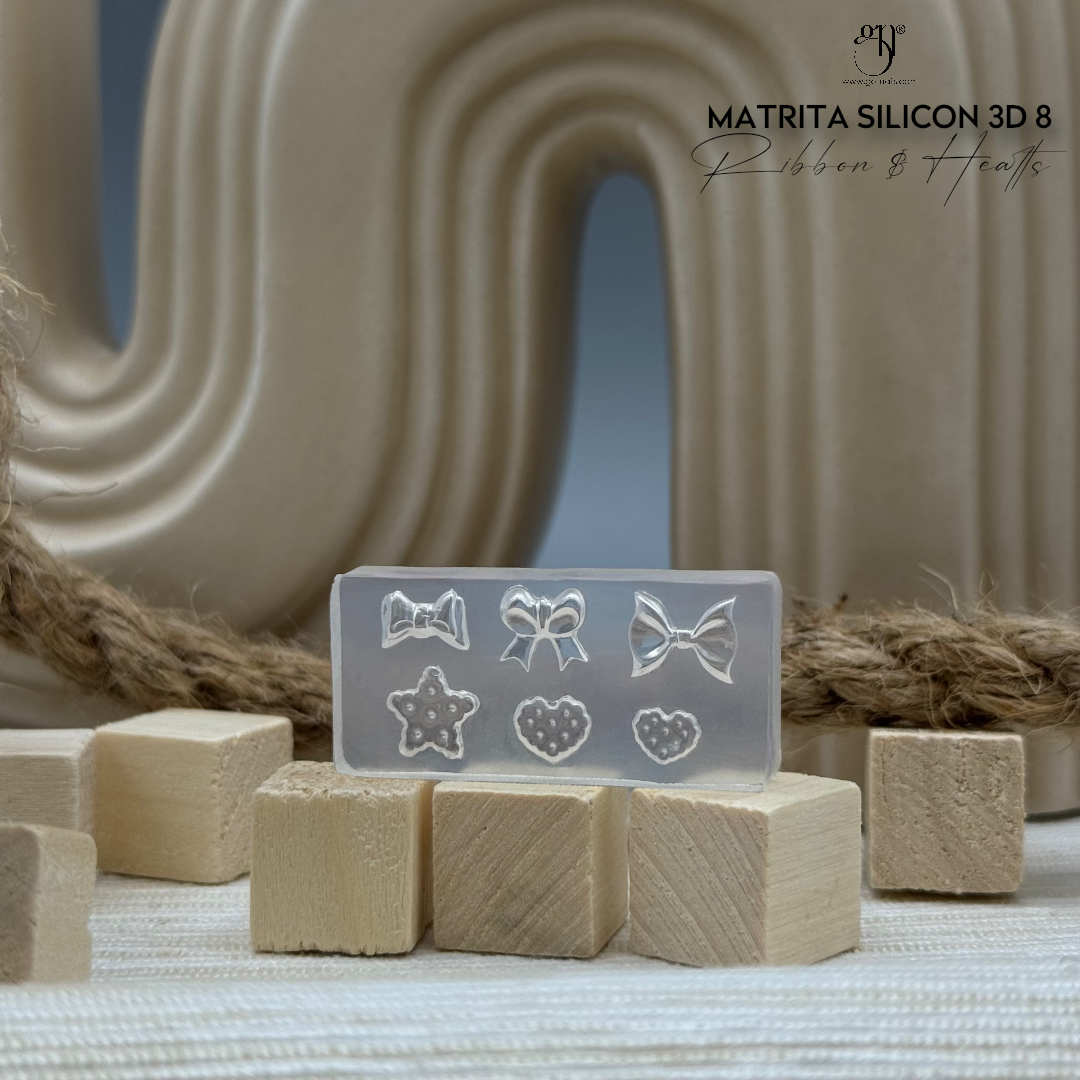 3D Silicone Mold 8 Ribbons & Hearts